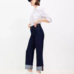 Loft crop wide leg high rise pintuck cuff jeans 24P